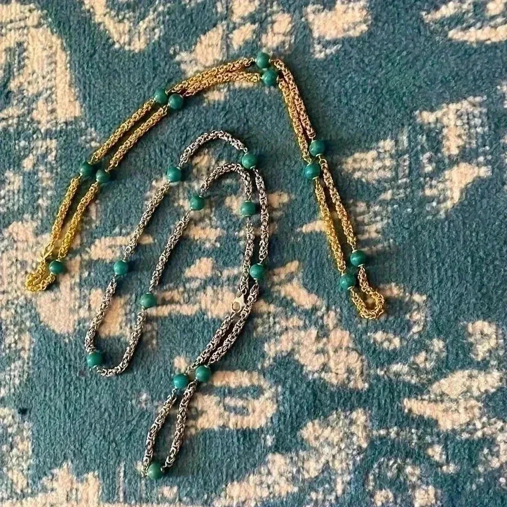 Bundle 2 gold and silver turquoise bead, single strand necklace NWOT